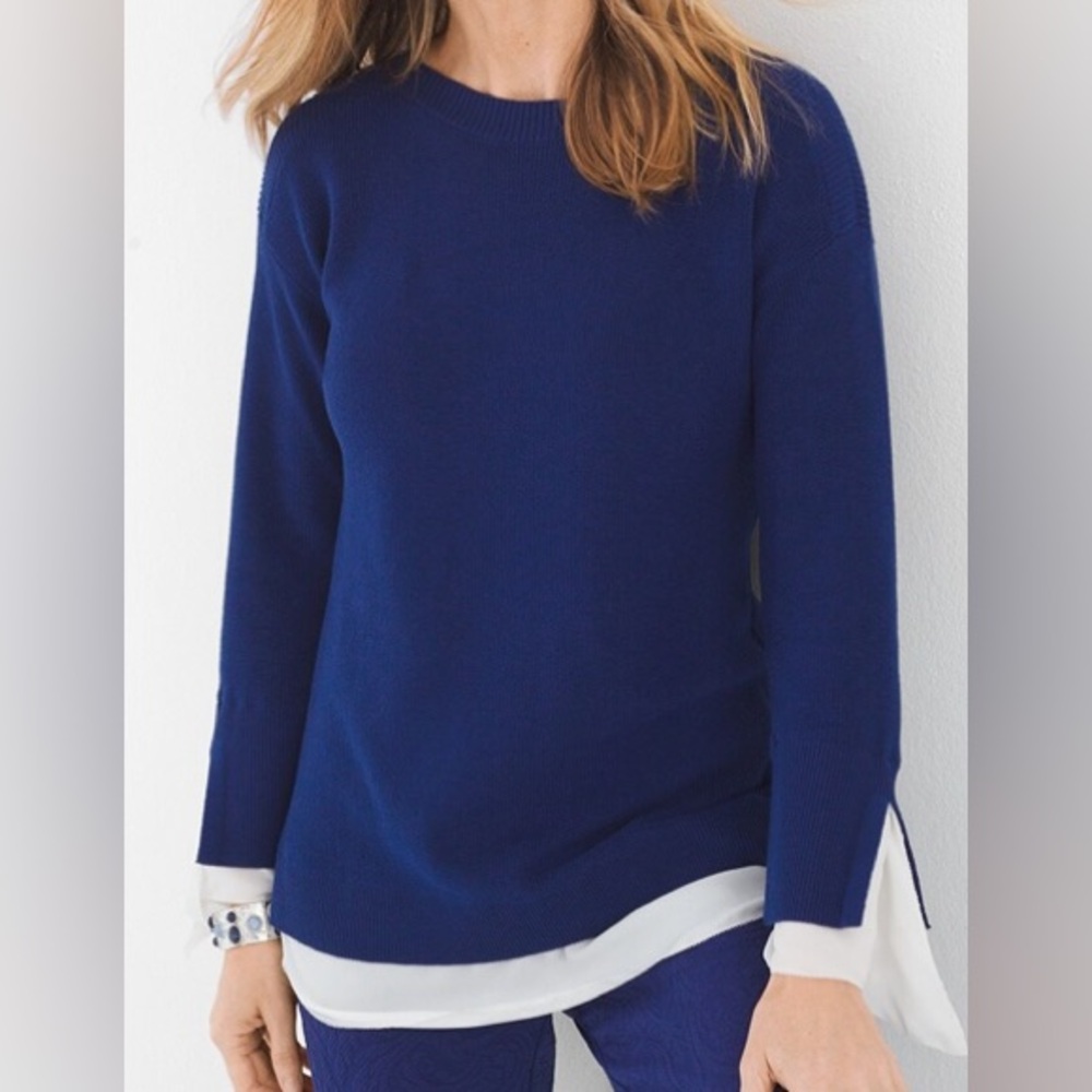 Chicos Knit Vibrant Blue Business Casual Sweater sz 2 Corpcore oversize normcore